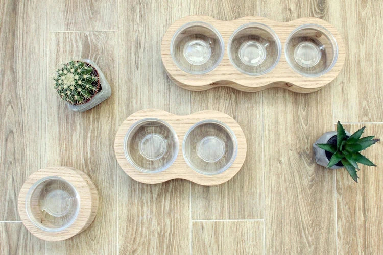 Bowls Feeders with Wooden Stand for Pets