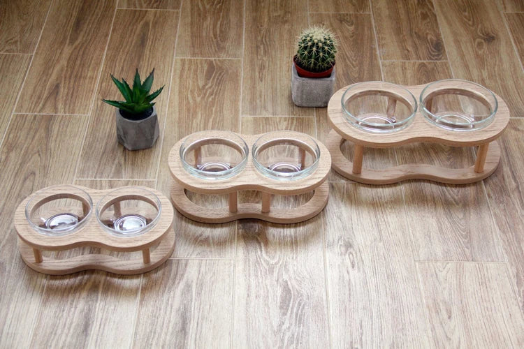 Bowls Feeders with Wooden Stand for Pets
