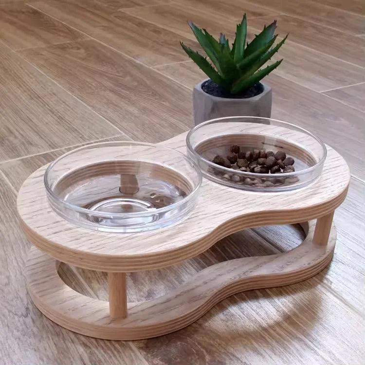 Bowls Feeders with Wooden Stand for Pets