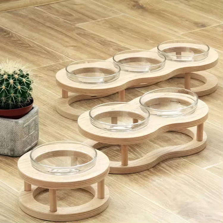 Bowls Feeders with Wooden Stand for Pets