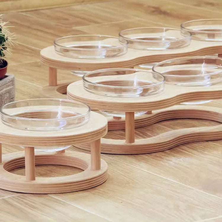 Bowls Feeders with Wooden Stand for Pets