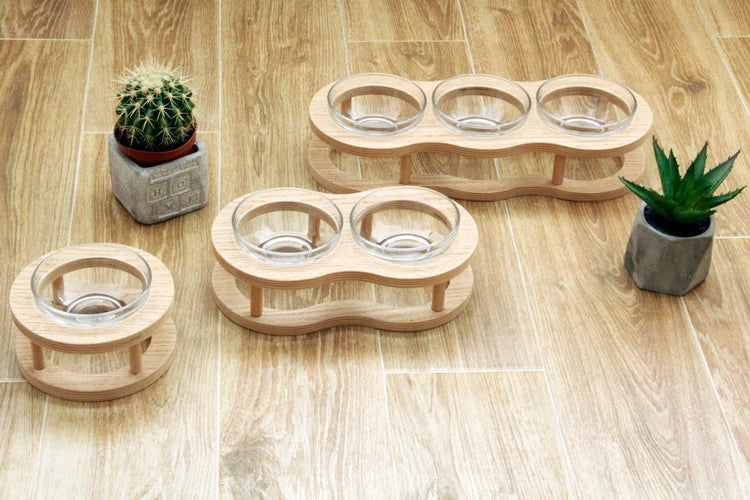 Bowls Feeders with Wooden Stand for Pets