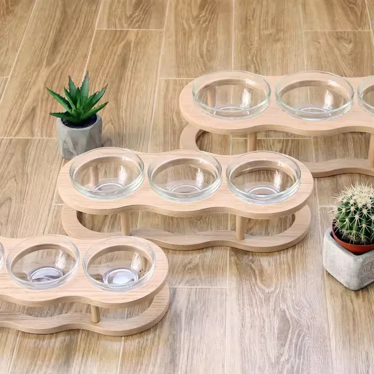 Bowls Feeders with Wooden Stand for Pets