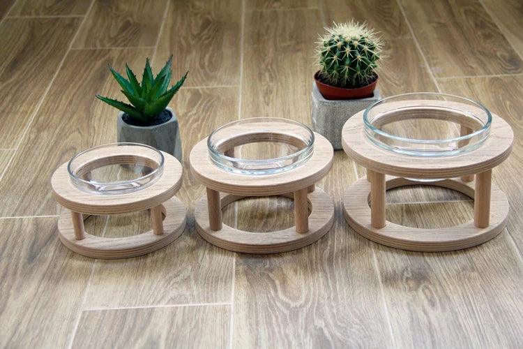 Bowls Feeders with Wooden Stand for Pets