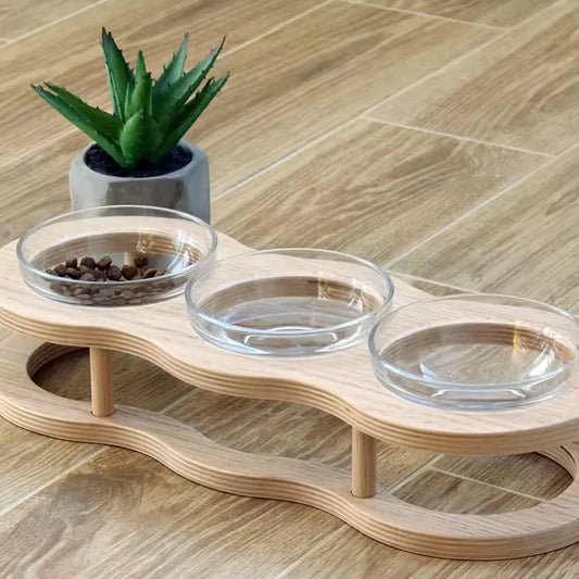 Bowls Feeders with Wooden Stand for Pets